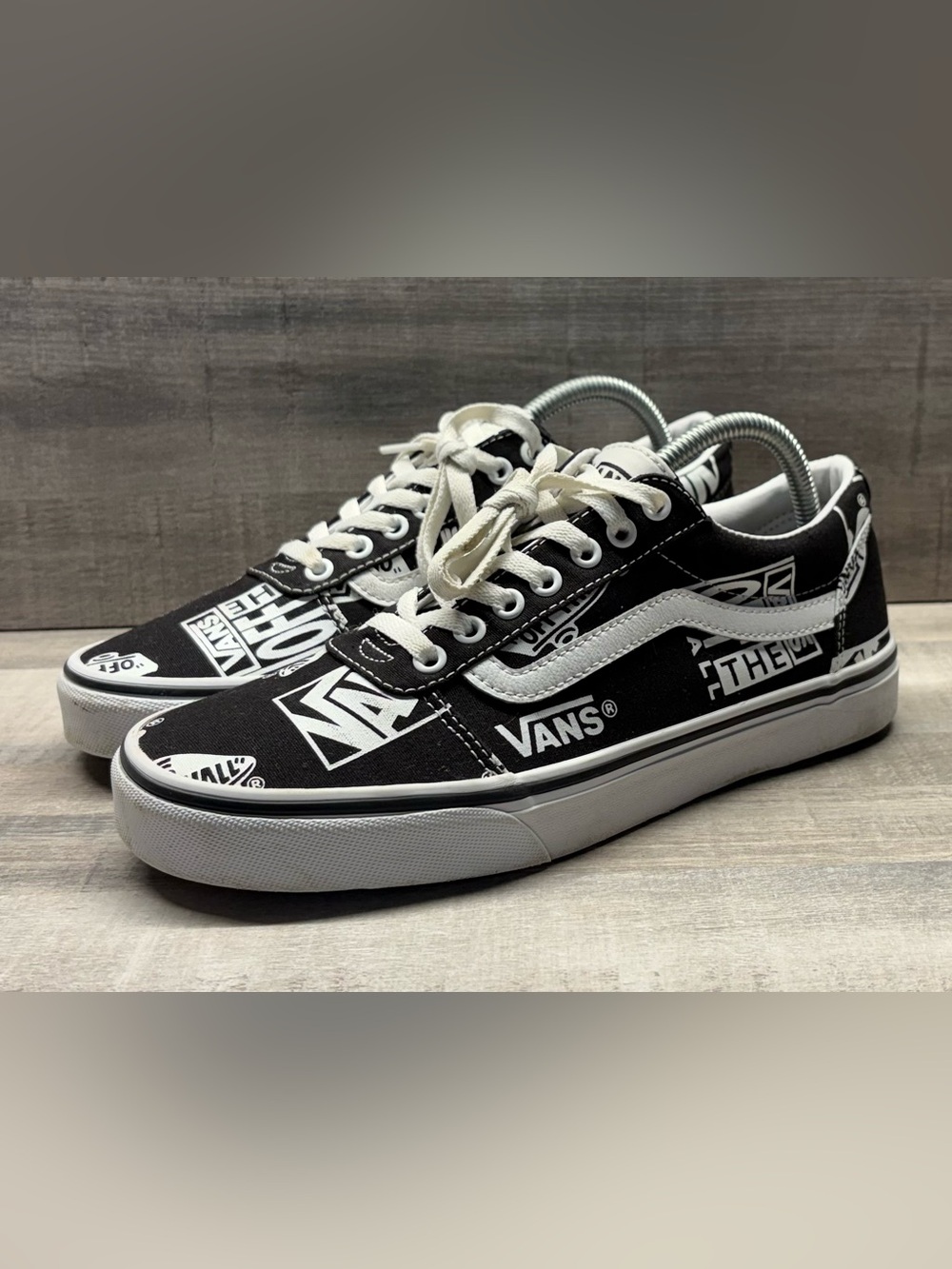 Vans Black & White Graphic Old Skool Sneakers Vans 'Logo Mix' 8.5